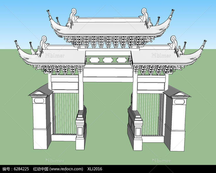 古建牌坊大门SU