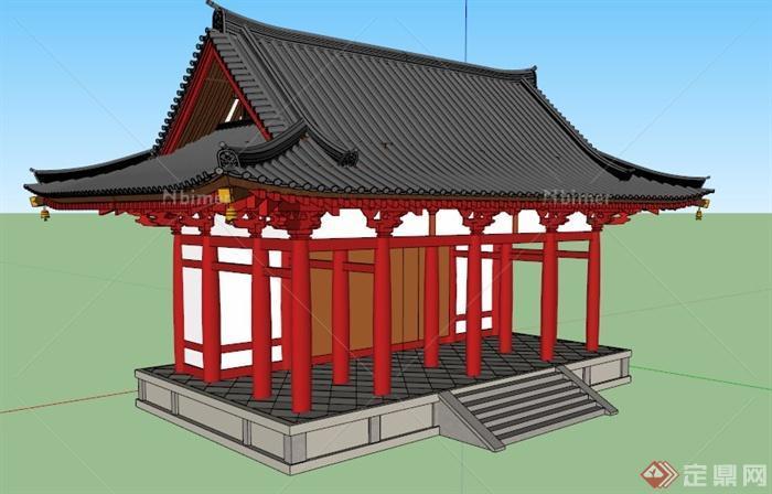 中式古建山门设计su模型