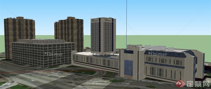 现代商住社区整体建筑设计su模型