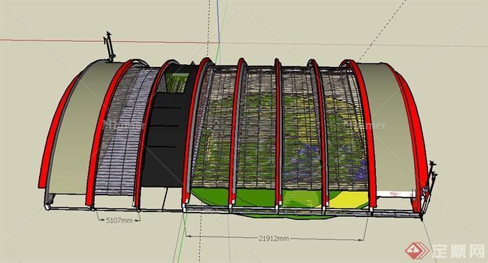 某现代植物草场培植大棚设计SU模型