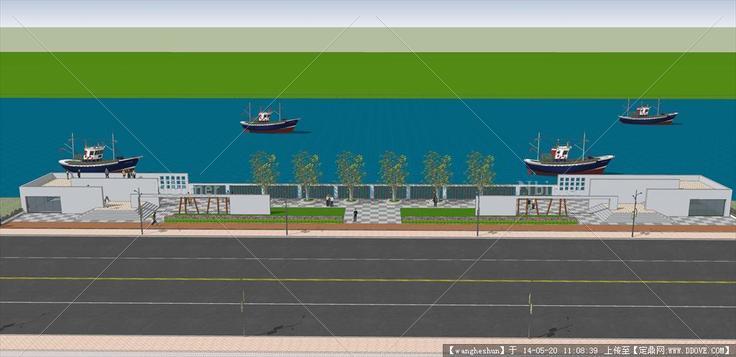 码头景观 滨水景观 精细SU模型