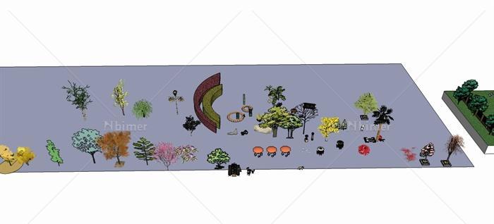 各种植物、树池、廊架、花架su模型