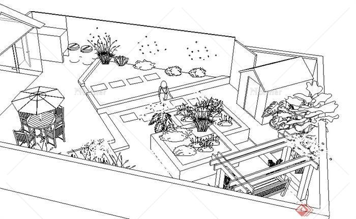 某室外后院庭院花园设计SU模型