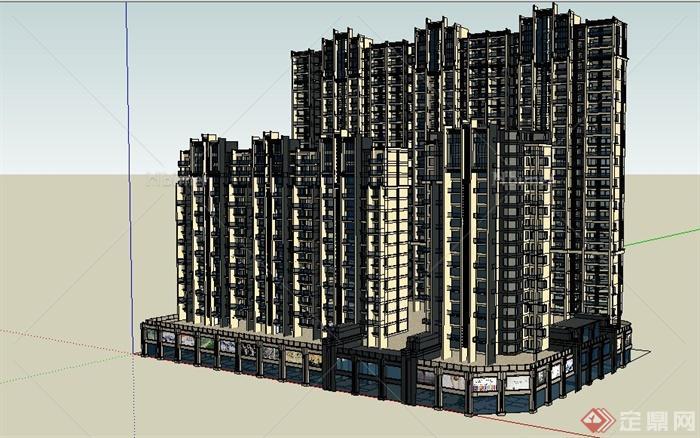现代某高层商住房建筑设计SU模型