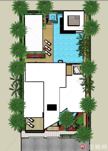 建筑设计热带风情独栋别墅设计SU(草图大师）模型