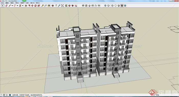 现代风格多层住宅单元楼建筑设计SU模型