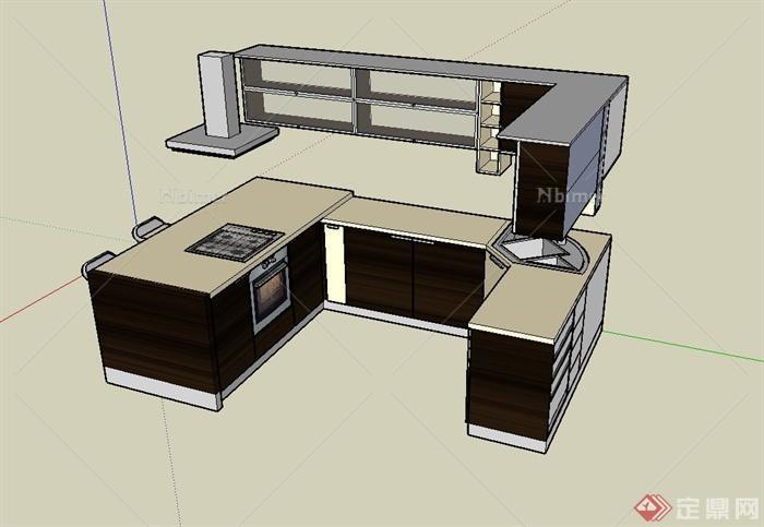 某现代风格厨房厨柜设计su模型[原创]