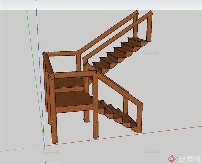 某现代风格建筑全木质楼梯设计su模型[原创]