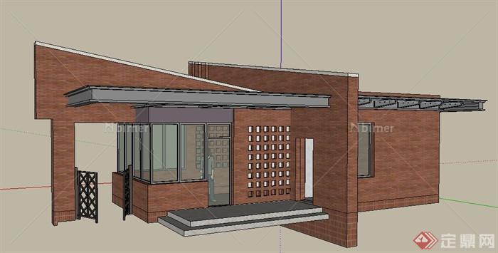现代风格单层门卫室建筑设计su模型