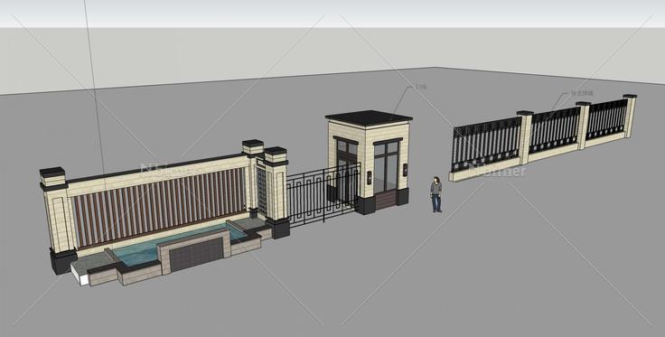 门房及围墙(77024)su模型下载