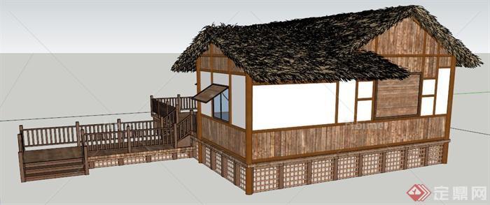 中式风格木板民居建筑设计su模型