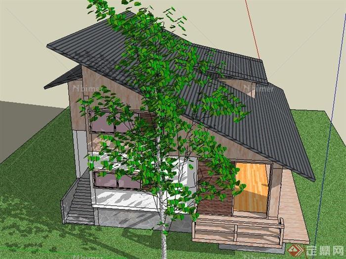某单层斜屋顶住宅建筑设计SU模型[原创]