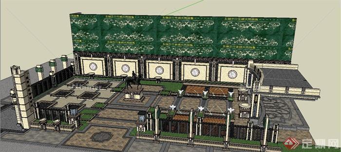某欧式风格售楼中心庭院花园景观规划设计SU模型