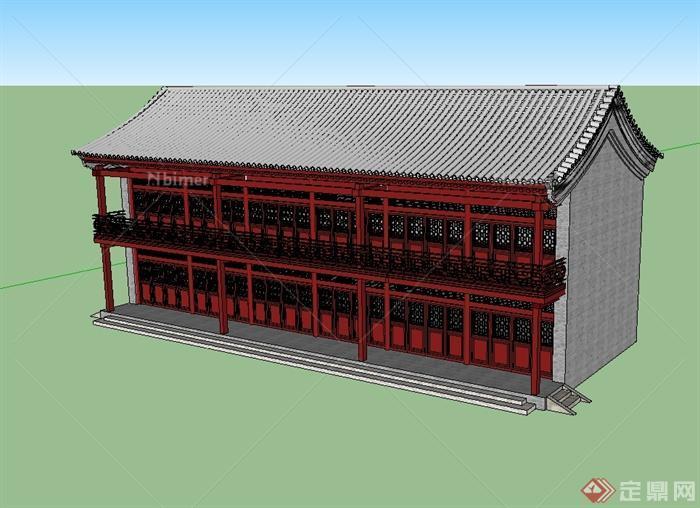 古典中式风格两层商业楼设计su模型[原创]