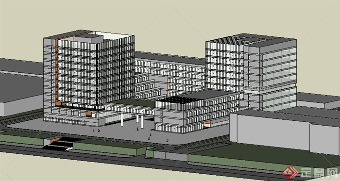 现代风格小学校体块教学楼建筑设计SU模型