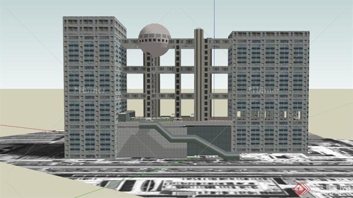 现代某城市中央电视台总部大楼建筑设计SU模型
