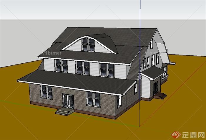 某欧式风格独栋别墅建筑设计CAD、SU模型和PS效果