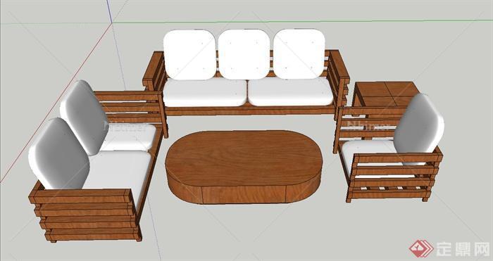 现代某室内木质沙发茶几组合设计SU模型