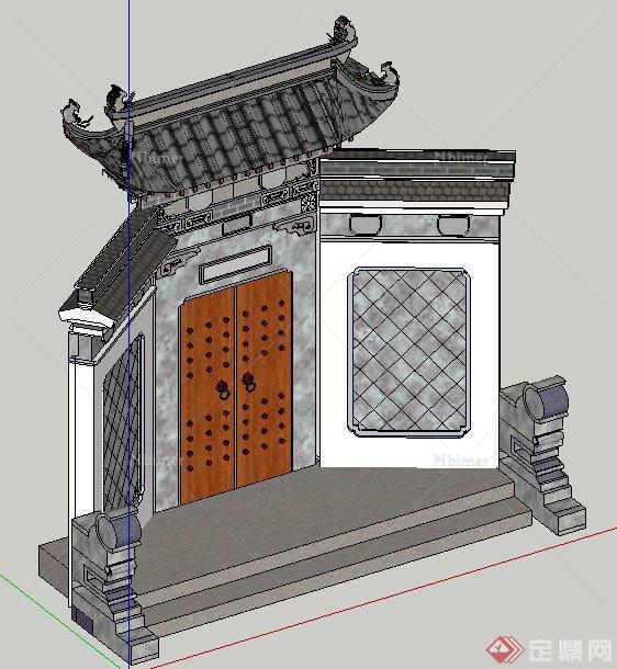 中式风格民宅大门设计su模型