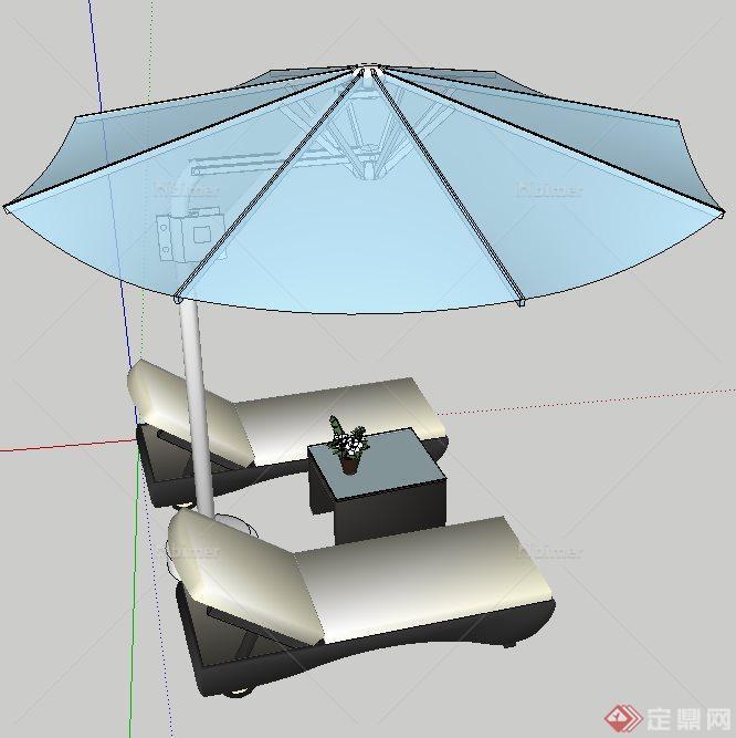 现代风格太阳伞睡椅设计SU模型