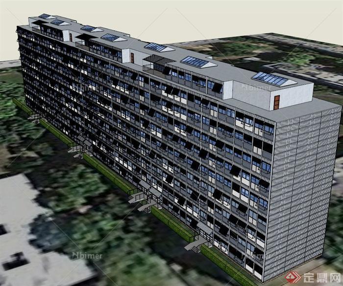 现代两排公寓楼建筑设计SU模型