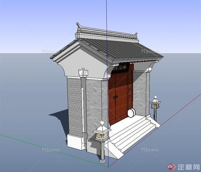 古典中式风格博物馆建筑大门设计SU模型