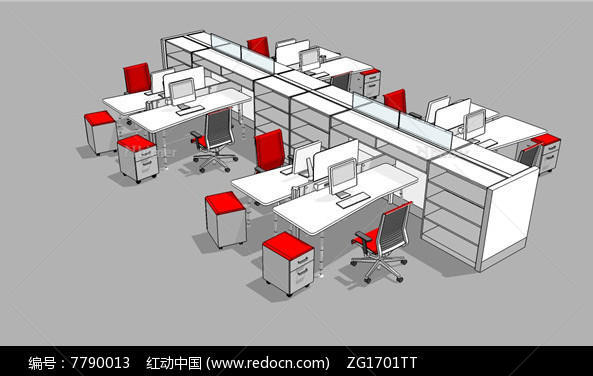 多人办公室布局设计SU模型