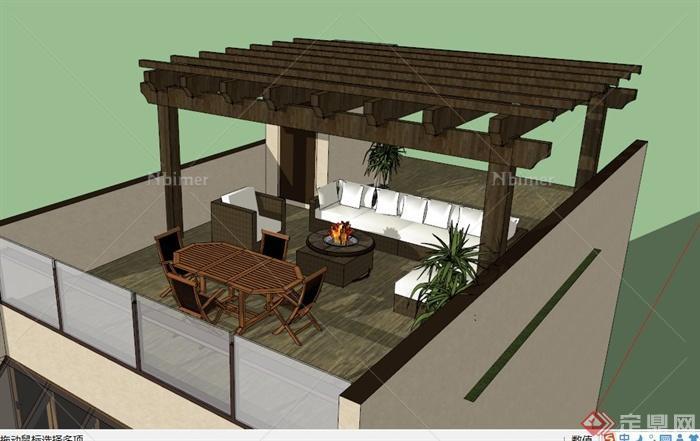 现代屋顶花园景观设计SU模型