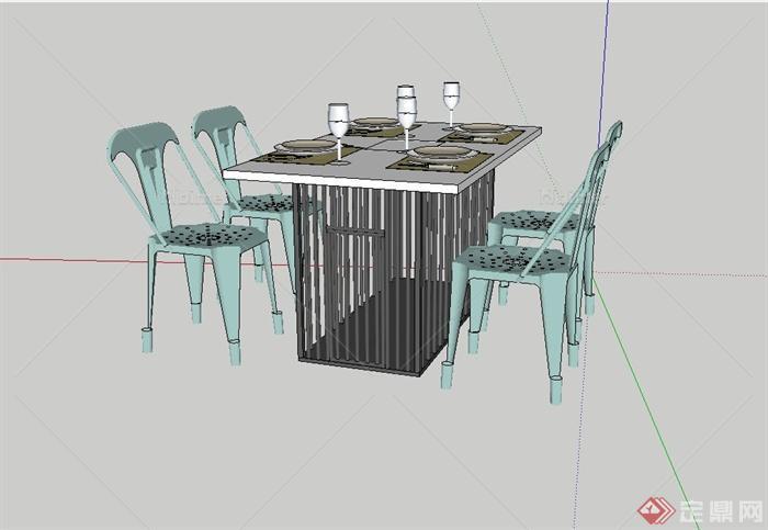 某现代风格餐馆四人餐桌椅设计su模型