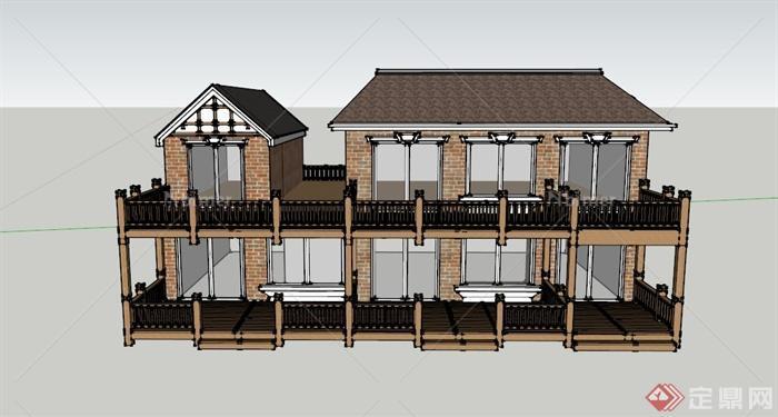 某两层新中式住宅建筑设计SU模型