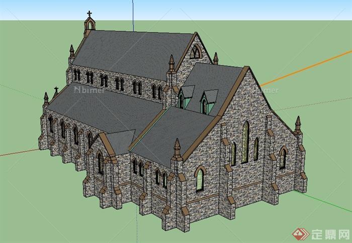某英式风格贴图教堂建筑楼设计su模型[原创]