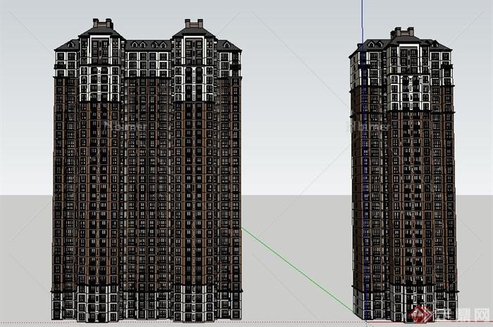 巴洛克式新古典主义风格高层住宅su模型[原创]