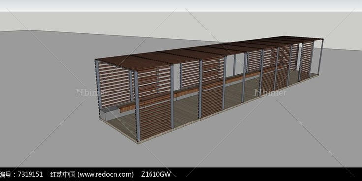 木制廊架亭廊SU模型