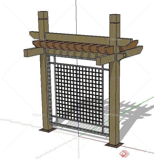 现代中式木栅栏廊架设计su模型[原创]