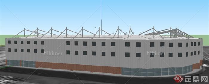 现代多层足球场馆建筑设计su模型
