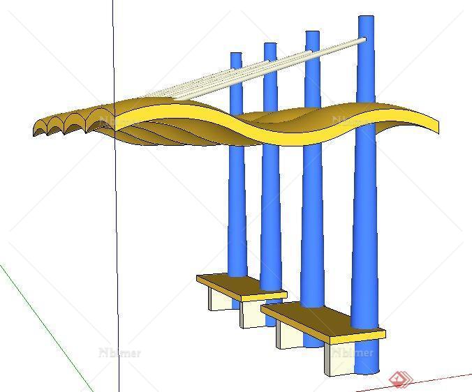 现代景观节点单边廊架设计SU模型