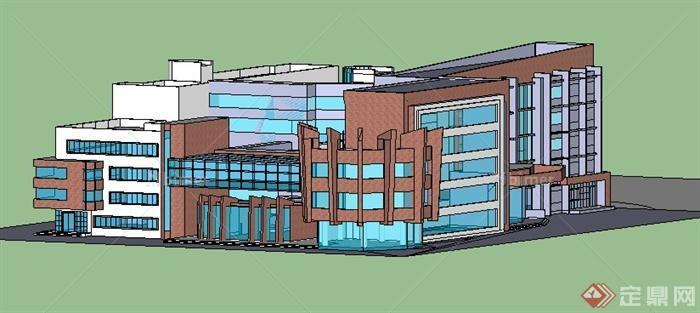 某学校现代建筑系馆教学楼建筑设计su模型(含方案