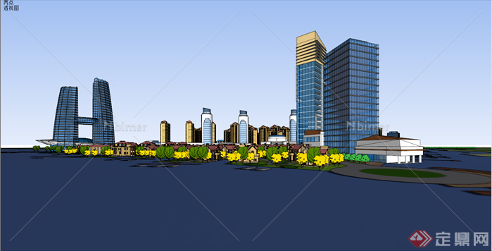 沿海城市综合体+综合体社区建筑设计su精致模型[