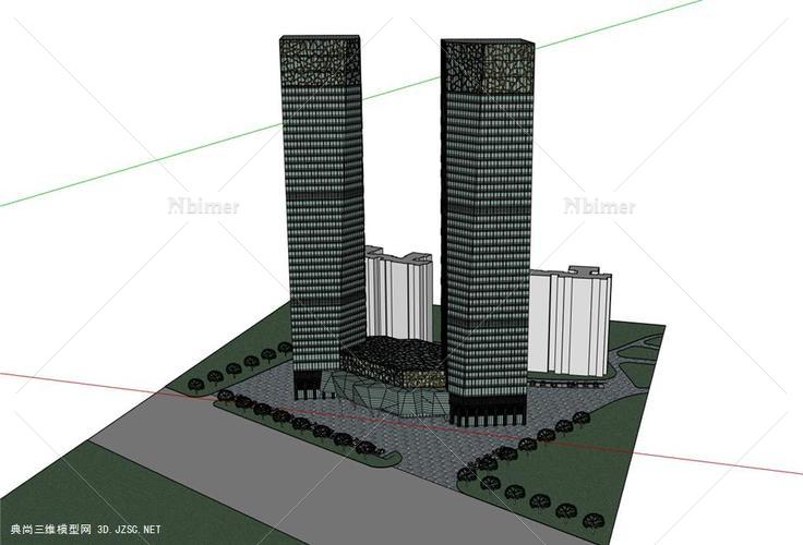 高管局大楼备选－斜切 高层办公楼su模型