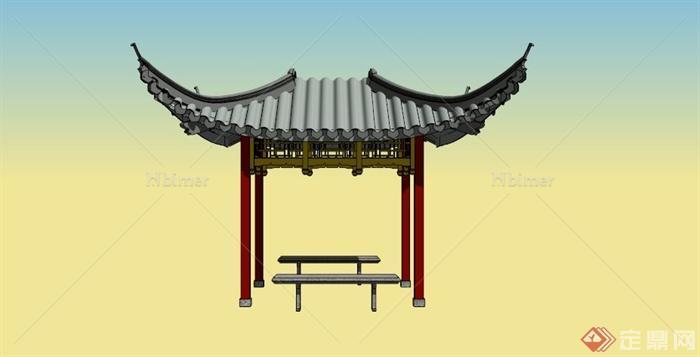 古典中式四角亭子小品设计SU模型