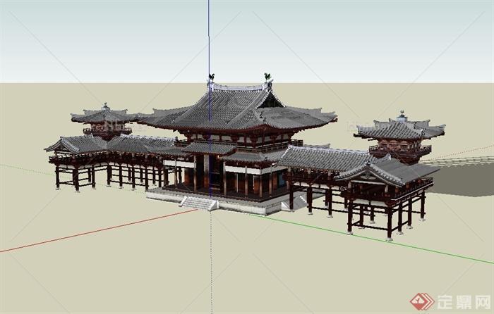 古典中式风格平等院凤凰堂建筑楼设计su模型[原创