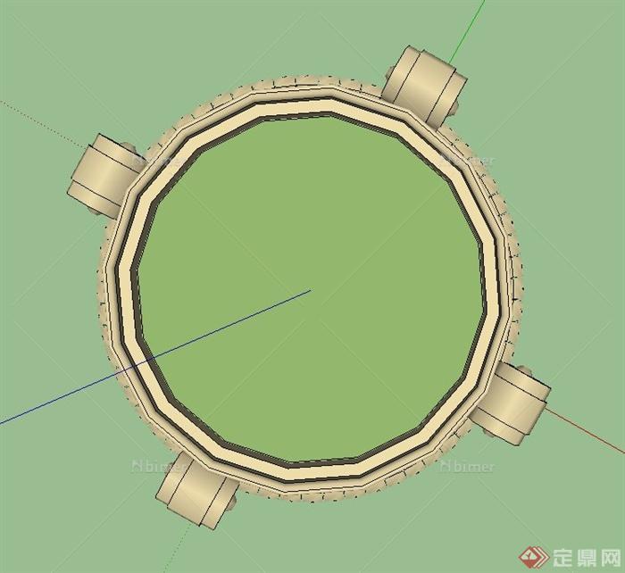 中央花园圆形花钵设计SU模型