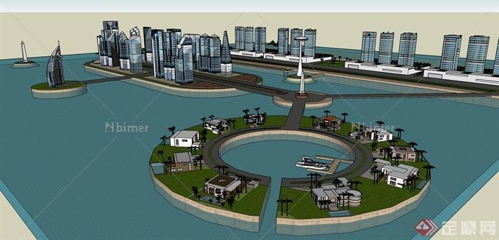 某现代滨水住宅建筑景观设计SU模型