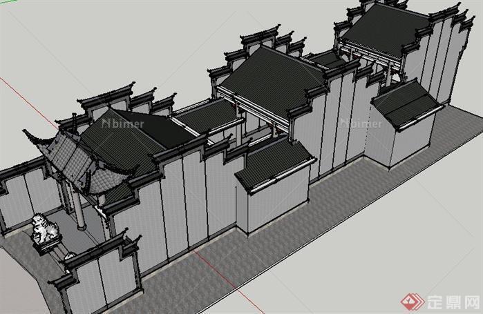 一个新中式祠堂建筑方案SU精致设计模型[原创]