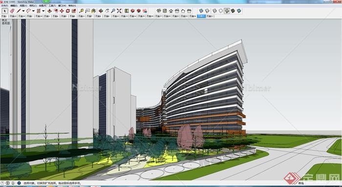 某地一现代风格办公楼建筑设计整体su模型