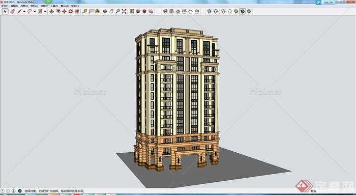 某现代欧式高层住宅楼设计SU模型素材