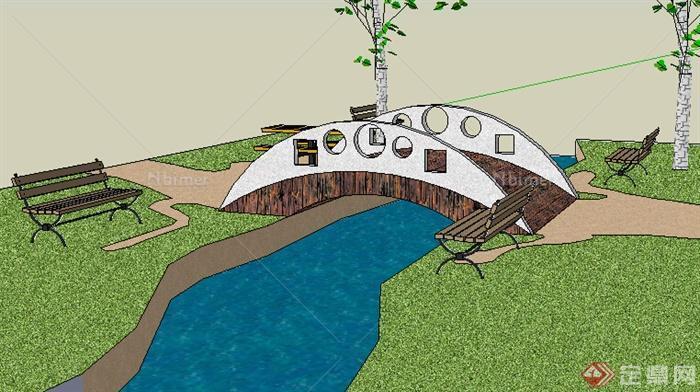 园林景观之景观桥、坐凳设计SU模型