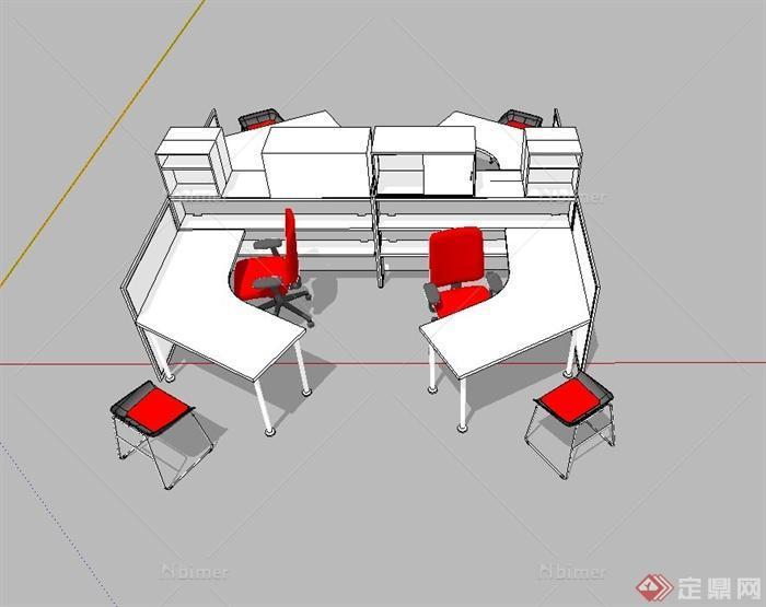 某现代室内办公空间办公桌椅设计su模型[原创]