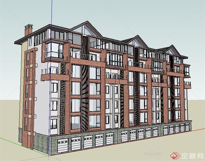 现代风格7层拼接住宅楼建筑设计su模型