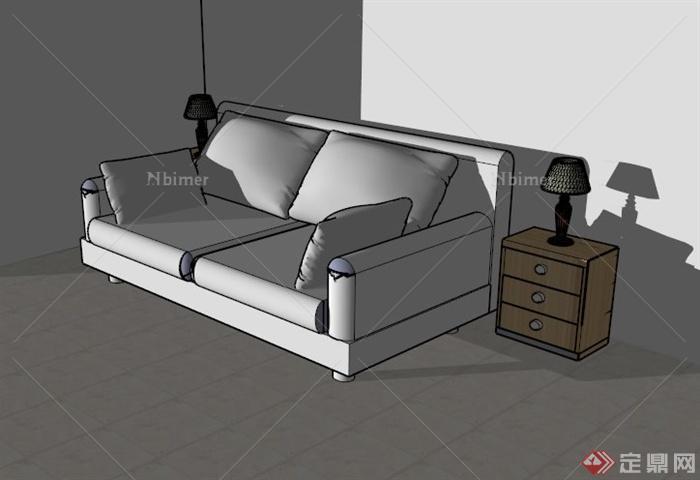 白色沙发木矮柜组合设计SU模型[原创]